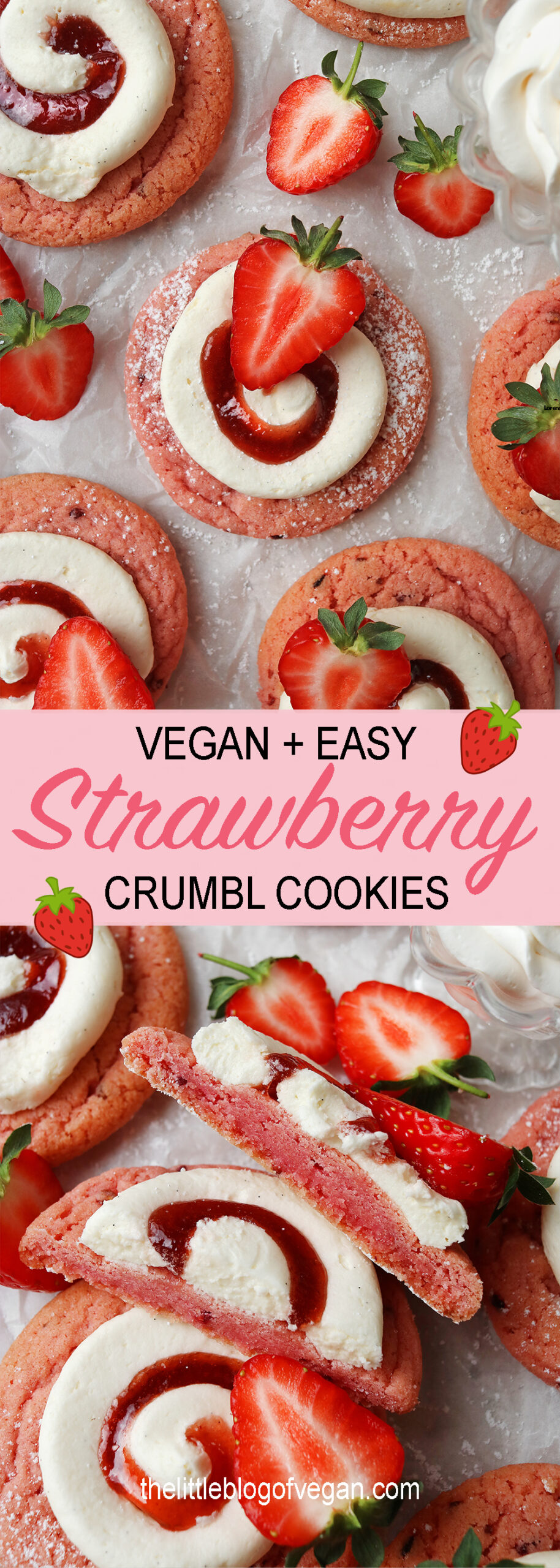 Vegan Strawberry Crumbl Cookies - The Little Blog Of Vegan